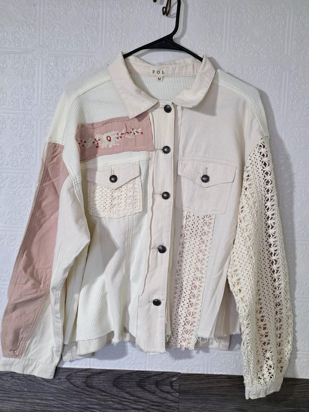 New POL Mixed-Media Ivory & Blush Jacket - Women's